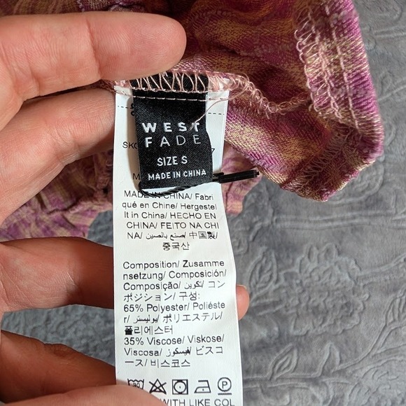 Westfade Pink Plaid V Neck Short Puff Sleeve Back Cut Out Mini Dress Small - Picture 7 of 9